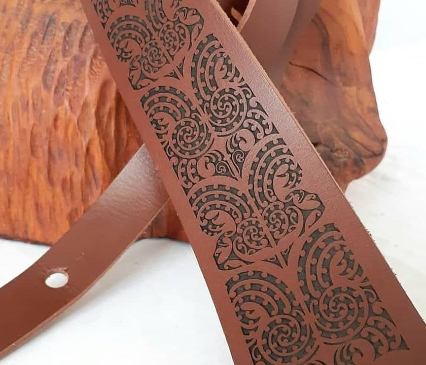 Maori Designed Leather Guitar Strap