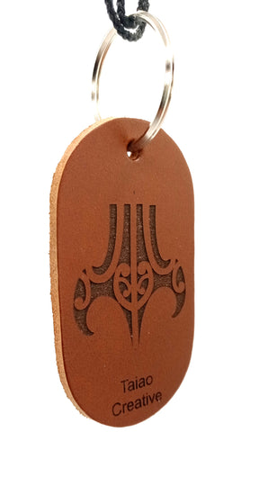 Maori Designed Leather Key Ring (Tan Moko)