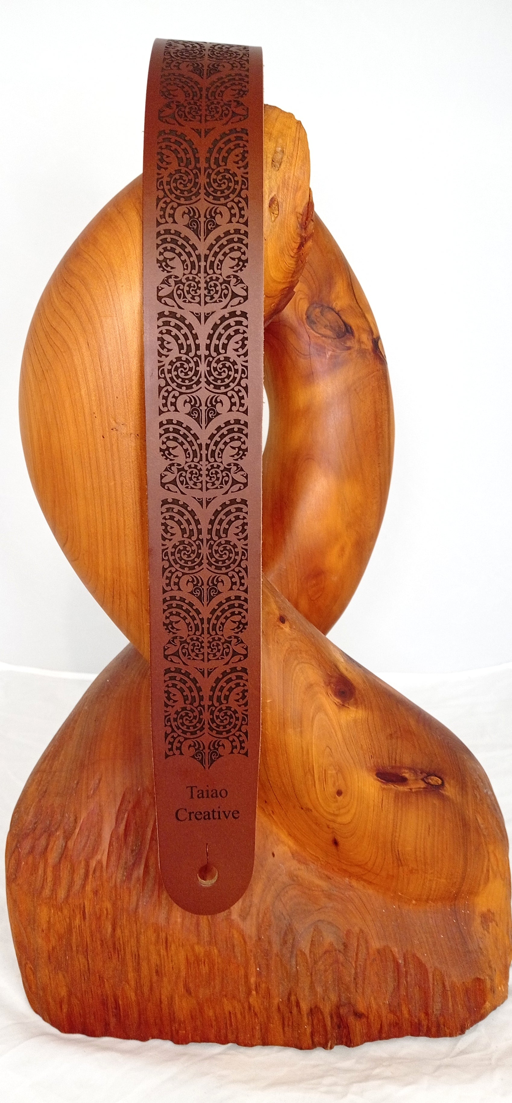 Maori Designed Leather Guitar Strap Tan 1