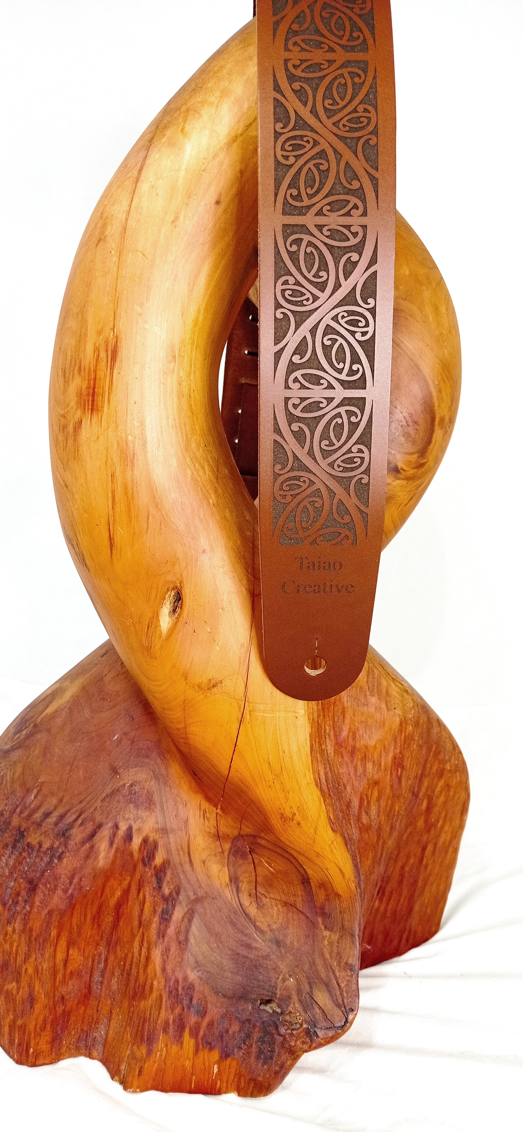 Maori Designed Leather Guitar Strap Tan Kowhaiwhai