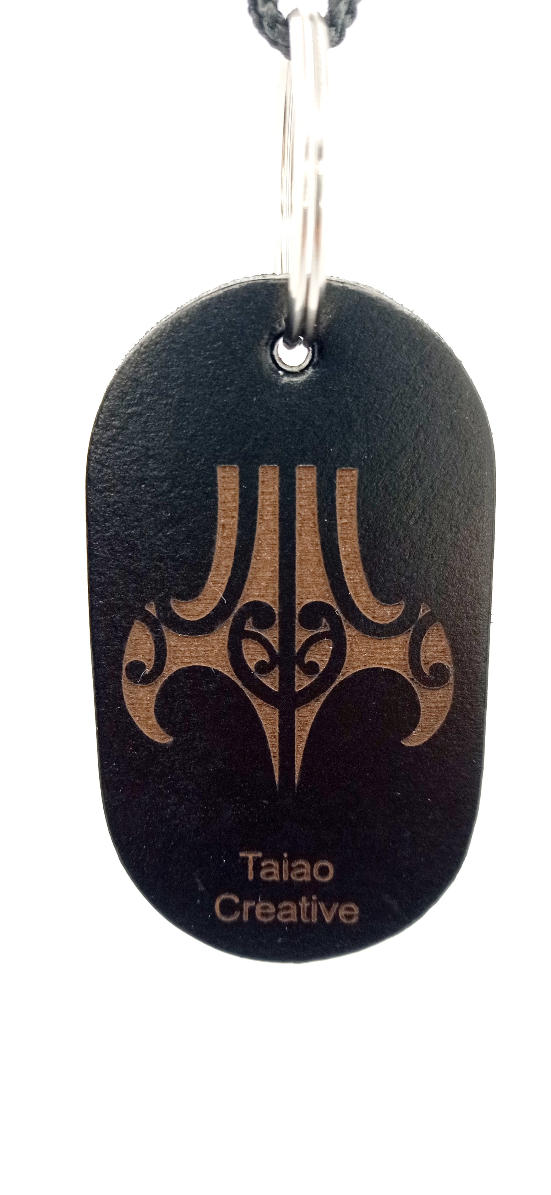 Maori Designed Leather Key Ring (Black Moko)